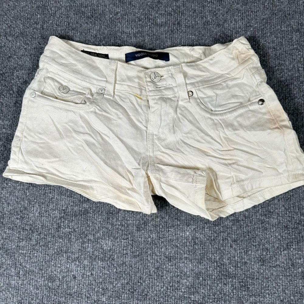 Vigoss Studio Denim Shorts Womens Size 0 White Stretch Flap Pocket Casual Fair